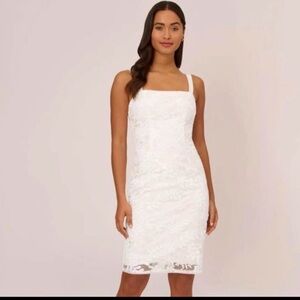 Adrianna Pappell White sequin Lace Square-Neck Sheath Dress